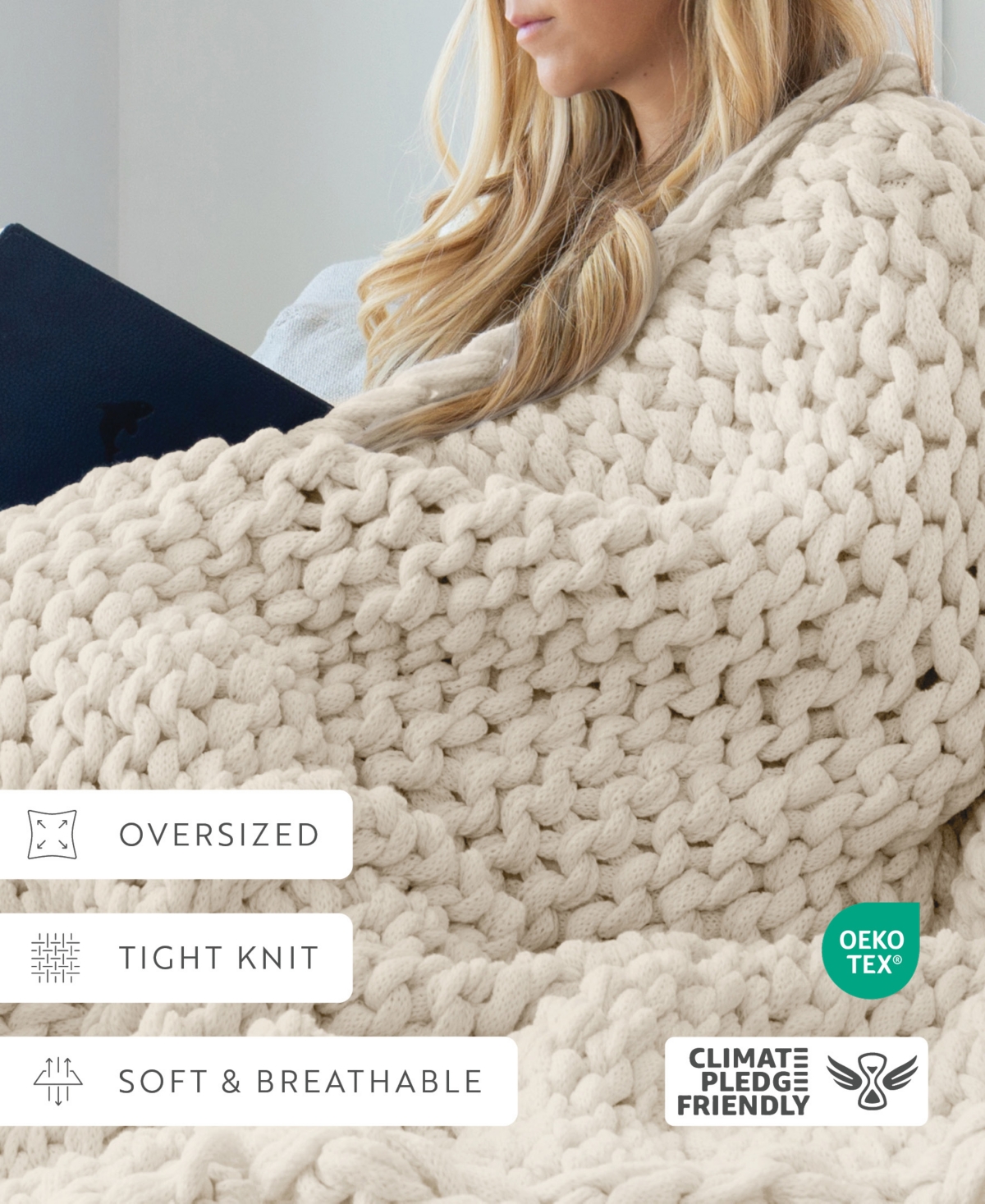 Ienjoy Home Eucalyptus Oversized Chunky Hand-knit Throw, 59" X 47" In Neutral