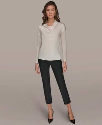 Women's Long-Sleeve Mix Media Cowl Front Top