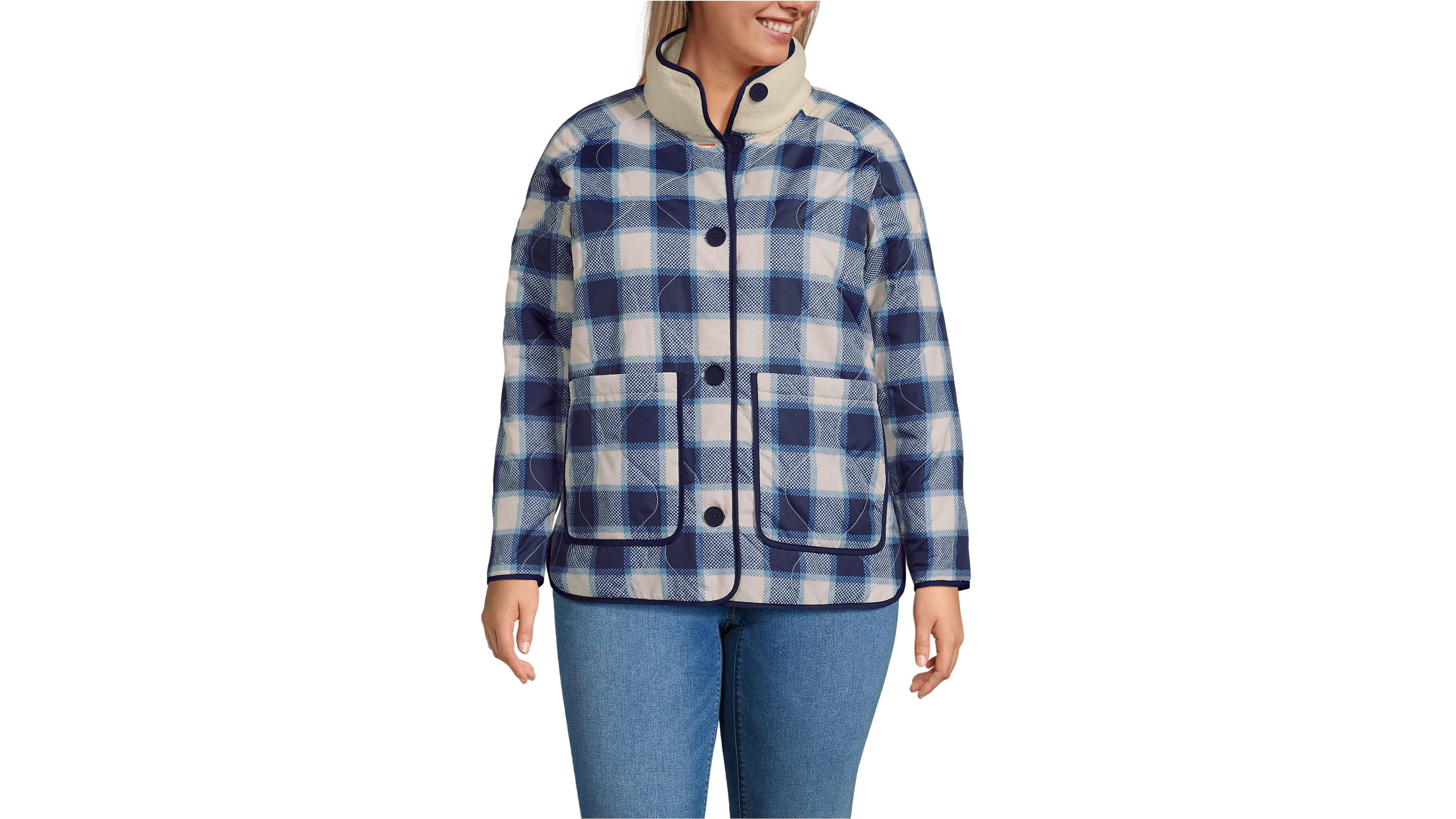 Lands' End Plus High Pile Fleece Reversible Mixed Media Long Jacket