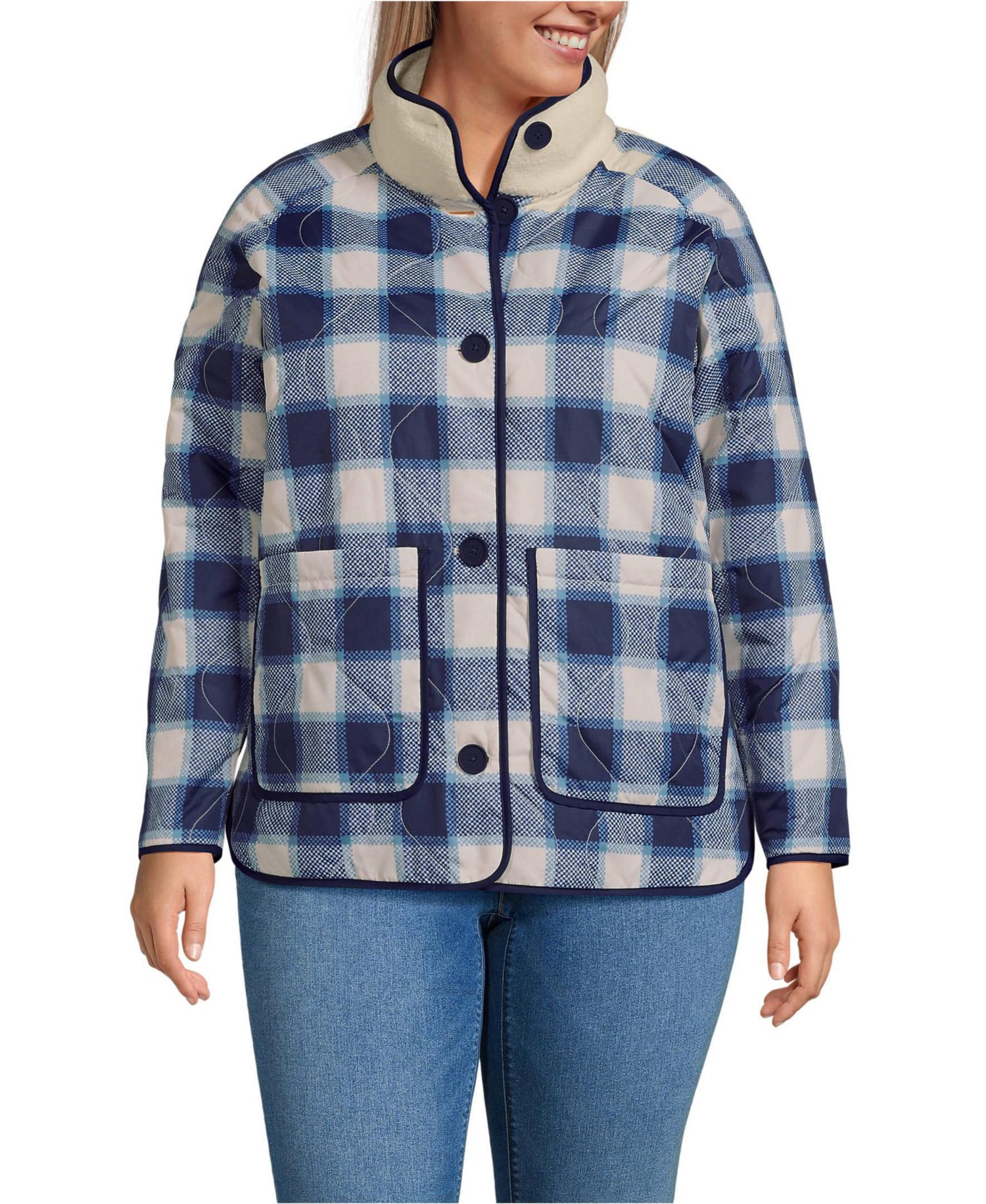 Plus Size High Pile Fleece Reversible Mixed Media Long Jacket