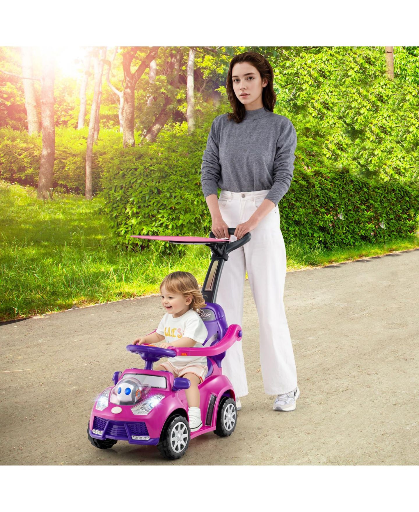 Детская игрушка Mecale 3-in-1 Push Car with Adjustable Canopy Ride-On, Ages 1+, цвет: Розовый — фото 3