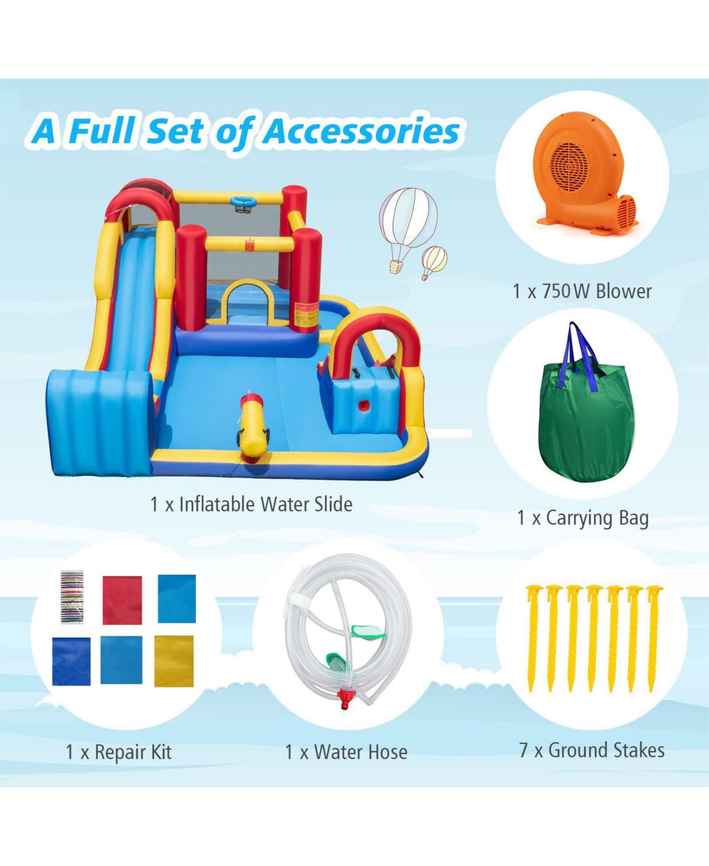 Детские игрушки INOLAIT 7 in 1 Outdoor Inflatable Bounce House with Water Slides, Splash Pools and 750W Blower for Kids — фото 5