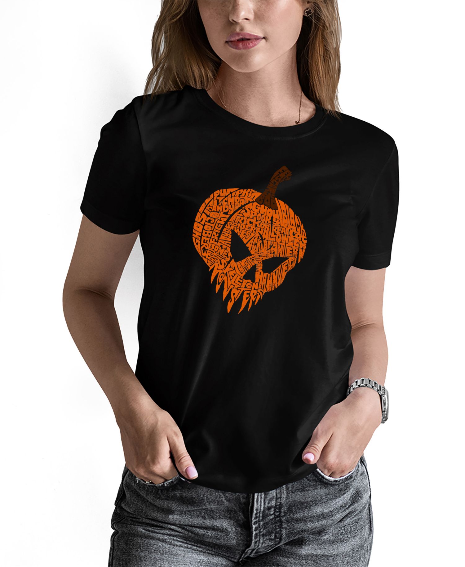 Women's Evil Pumpkin Word Art Long-Sleeve T-Shirt