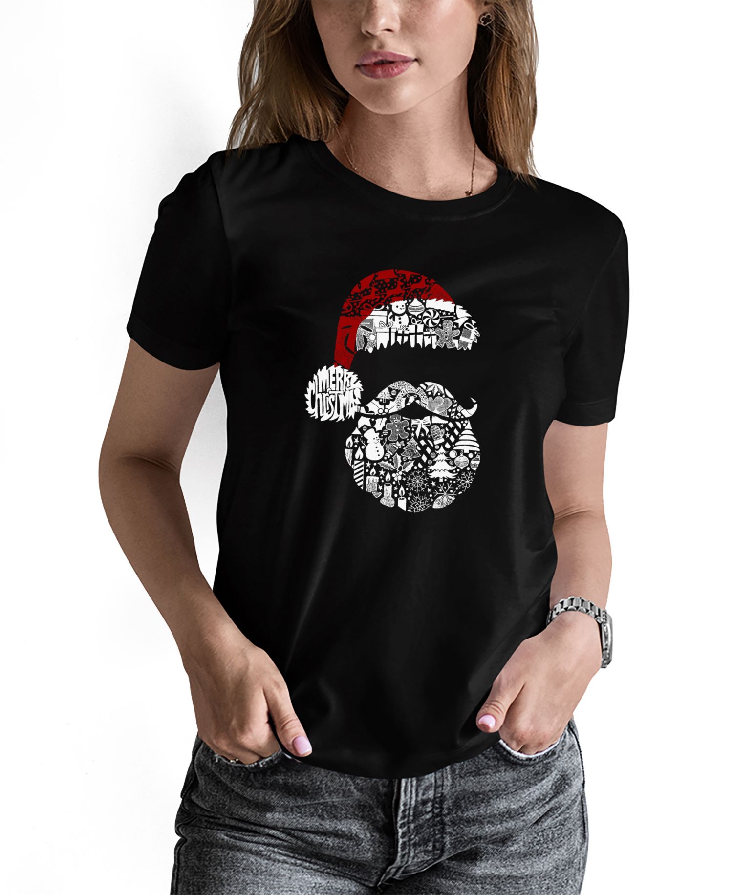 Women's Santa Pics Word Art Long-Sleeve T-Shirt