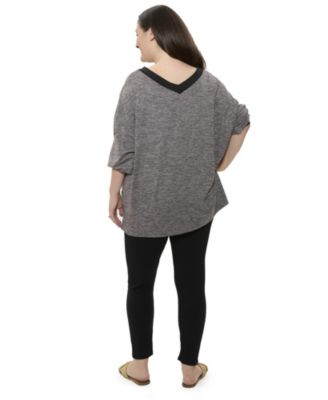 Plus Size Two Tone V-Neck Long Sleeve Top and Legging Set