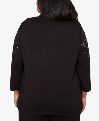 Plus Size Seville Heat Set Embellished Zip Mock Neck Top