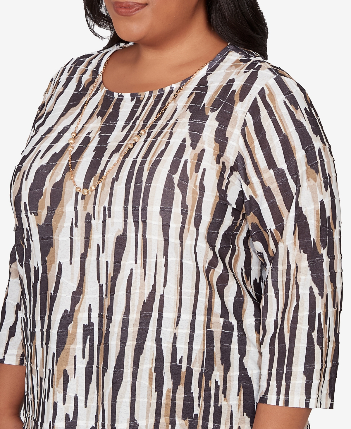 Alfred Dunner Plus Seville Animal Print Pleated Top with Necklace