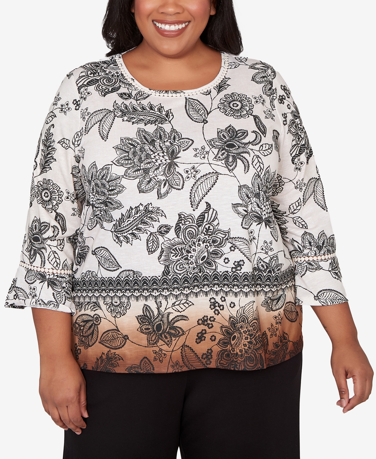 Alfred Dunner Plus Seville Ombre Floral Crew Neck Top