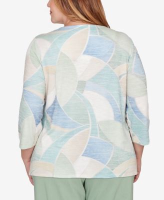Plus Size St. Augustine Stained Glass Print Embellished Neck Top