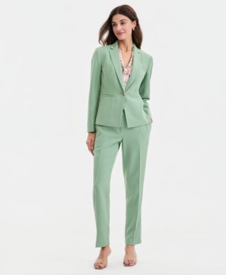 Women's Stretch Crepe One-Button Panel-Seamed Jacket, Floral Sleeveless Tie-Front Blouse & Stretch Crepe High-Rise Slim Pants