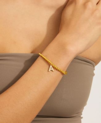 Gold Stretch Bead Imitation Pearl Letter Bracelet