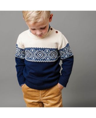 Baby Boys Long Sleeve Intarsia Crew Neck Pullover Sweater with Buttons