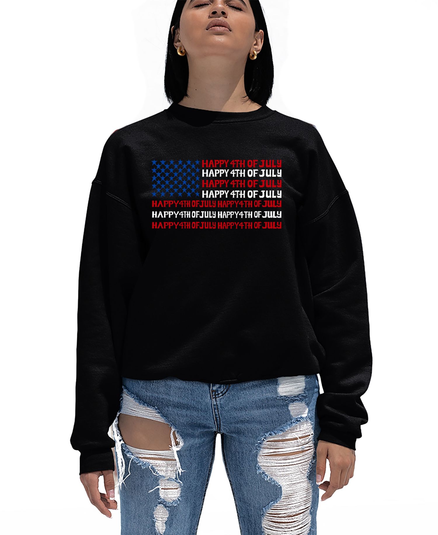 Women's Happy 4th of July Word Art Crew Neck Sweatshirt