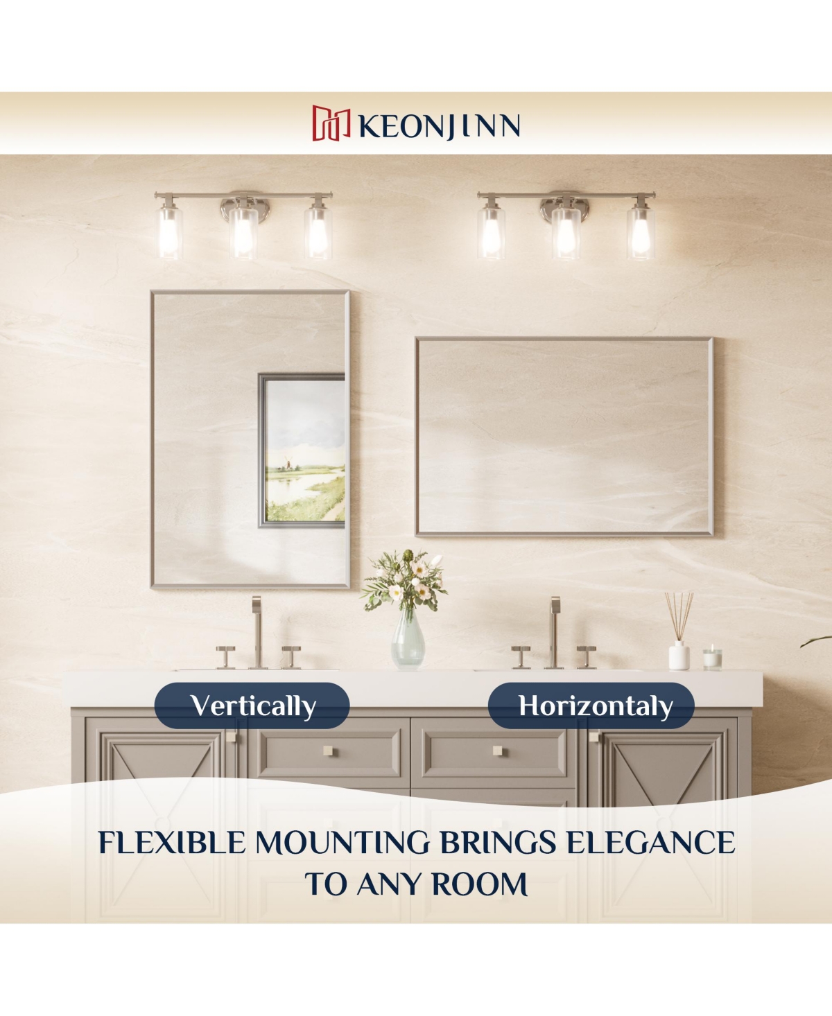 Keonjinn Inch Brushed Nickel Bathroom Vanity Mirror Metal Framed Over Sink Wall Mirror Horizontal/Vertical