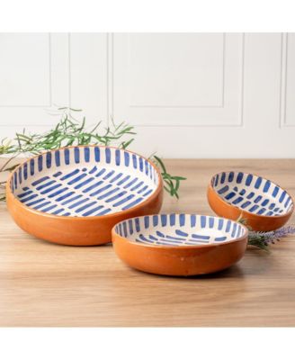 Ceramic Nesting Dish Set of 3 - Blue Stripe