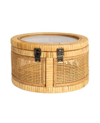Rattan and Bamboo Nestable Round Storage with Glass Lids, Set of 2