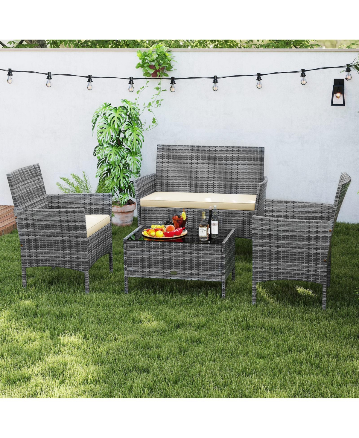 Slickblue 4-Piece Wicker Patio Set with Cushioned Seats for Outdoor Lounge or Garden