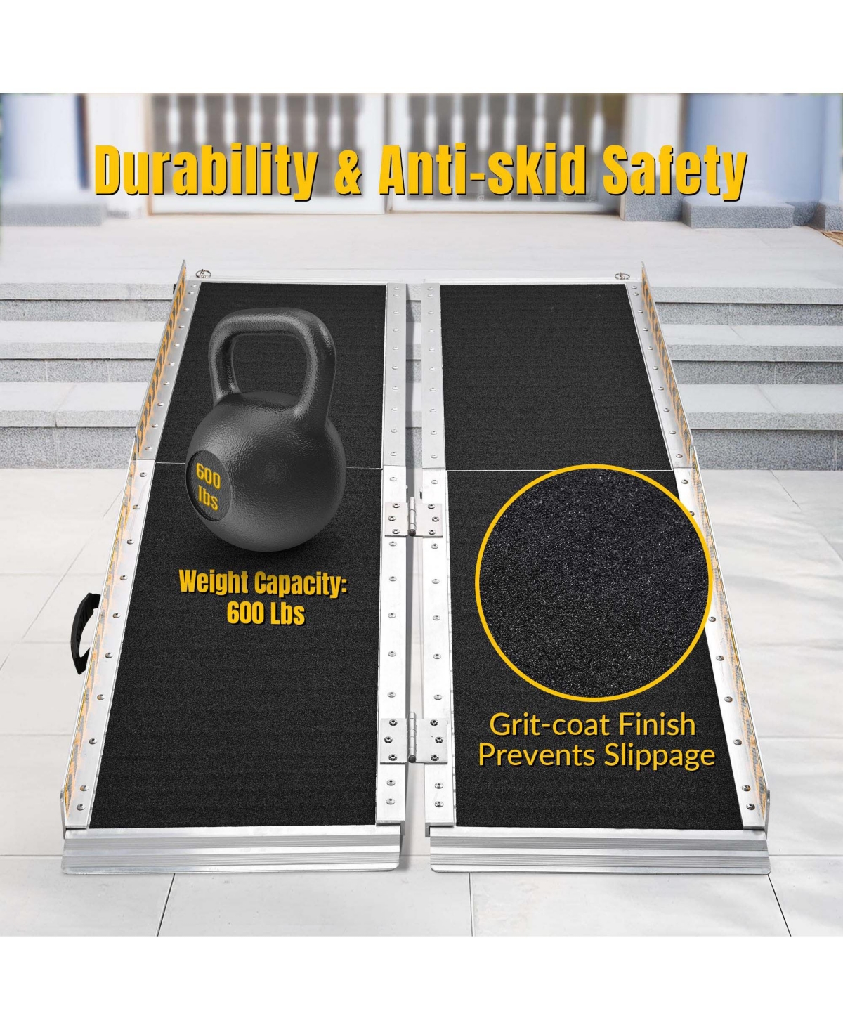 Yescom Portable Wheelchair Ramp Aluminum 5FT Folding Anti-slip 600LBS Capacity for Threshold Doorways