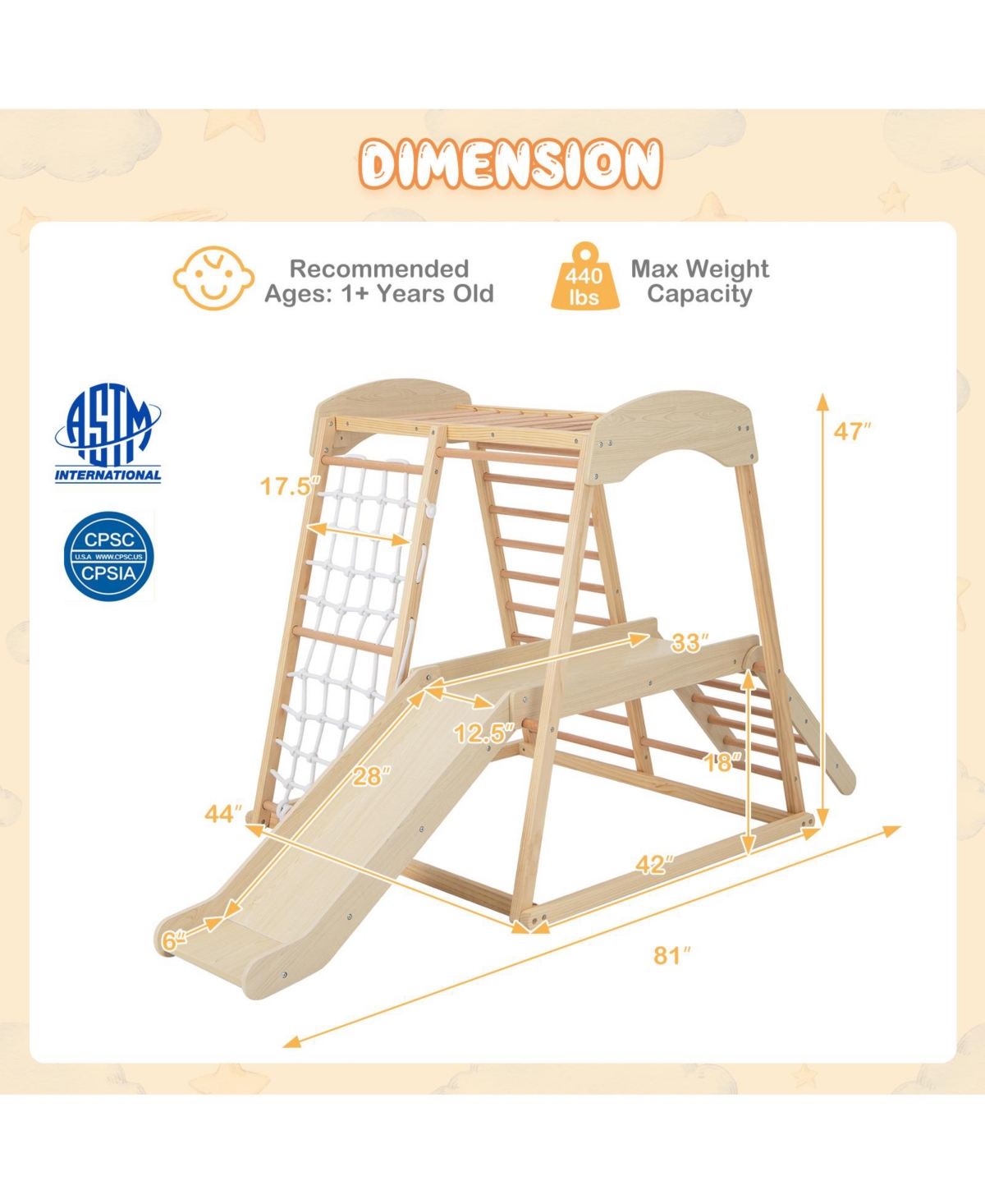 Skonyon 6-in-1 Indoor Jungle Gym Kids Wooden Playground with Monkey Bars-Natural.