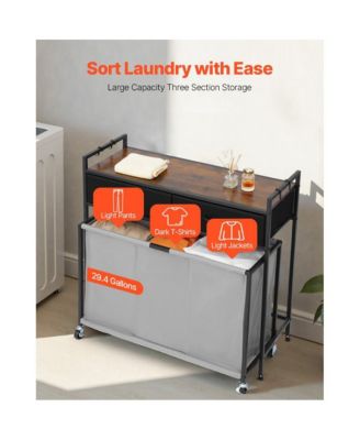 4-Bag Laundry Cart with Metal Frame and Wood Top Design