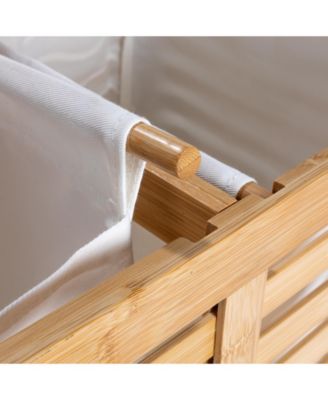 Bamboo and Cotton Double Laundry Sorter with Lid and Removable Cotton Bags