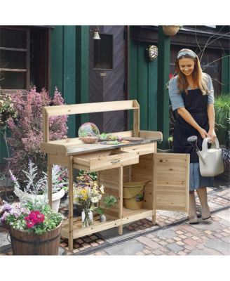 Wooden Potting Bench with Open Shelf Storage for Gardening Needs