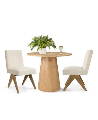 3-Piece Round Dining Table Set for 2, Small Kitchen Table with Rubberwood Legs and Upholstered Chairs for Apartment or Nook