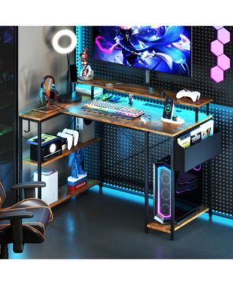 L-Shaped with LED Lighting and Headphone Hook Gaming Desk