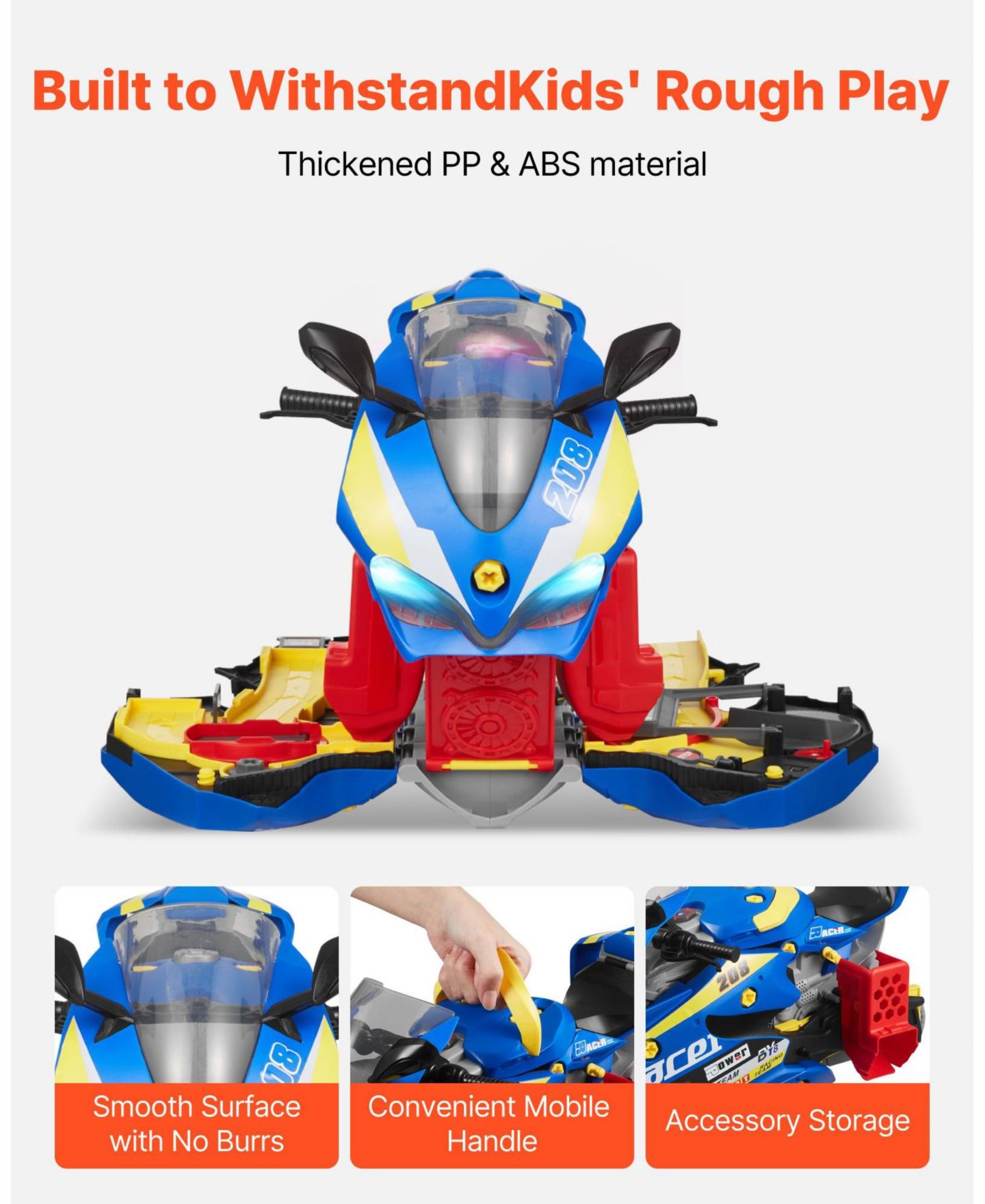 Детский игровой набор Mecale Motorcycle 6-in-1 Transforming Lights & Sounds Racing Track 25-Piece Playset, Ages 3+, цвет: Синий — фото 9