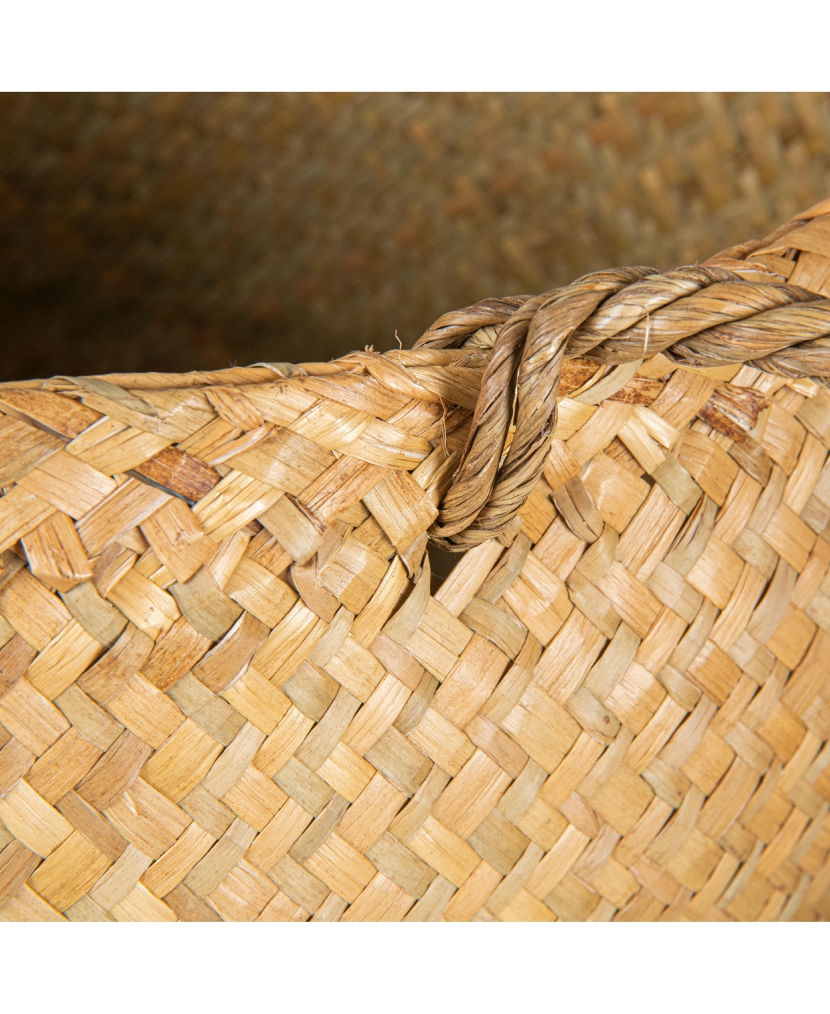 Storied Home Set of 2 Round Seagrass Storage Baskets with Handles