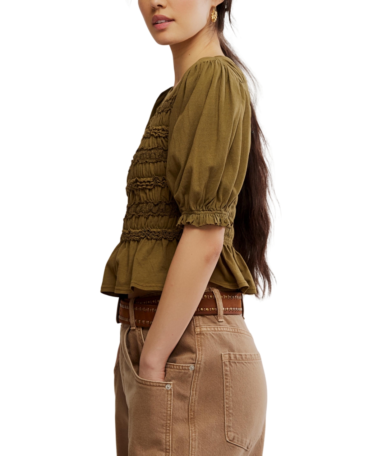 Free People Women's Cotton Puff-Sleeve Peplum Top