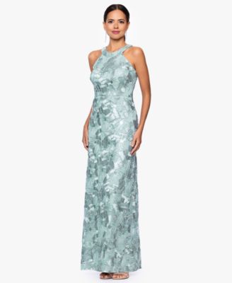 Petite Sleeveless Floral Sequin Sheath Gown  