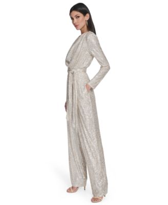 Women's Long-Sleeve Social-Sequin Jumpsuit