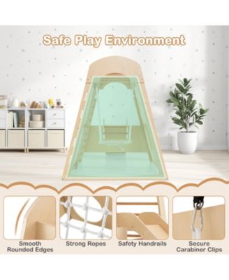 8-in-1 Indoor Wooden Jungle Gym Playground with Swing and Climbing Wall – Natural