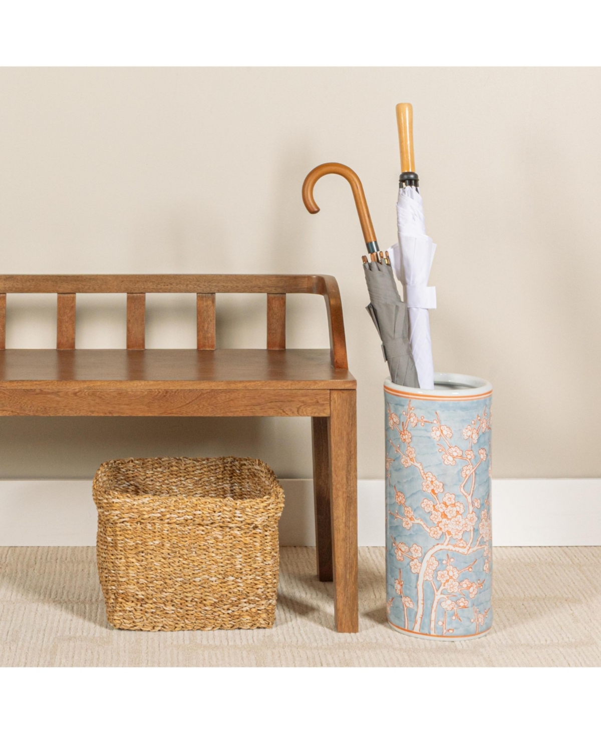Storied Home Blue Ceramic Umbrella Stand