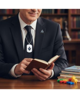 Set of 2 Black Blue Freemason Compass Masonic Dog Tag Pendant Necklace Stainless Steel With Bead Chain