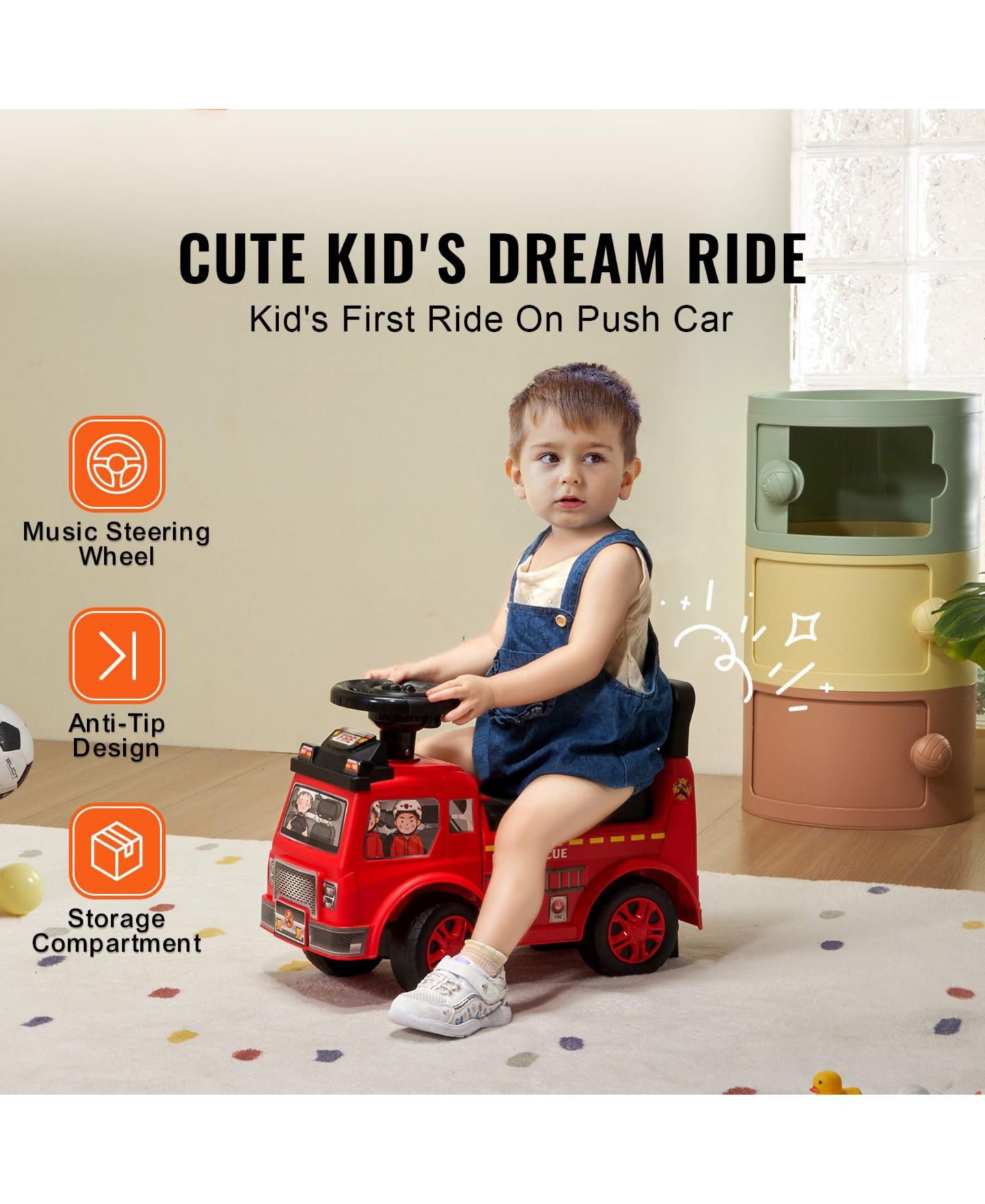 Детская игрушка Mecale Ride-On Push Car with Musical Steering Wheel & Under-Seat Storage, Ages 1-3, цвет: Красный — фото 6