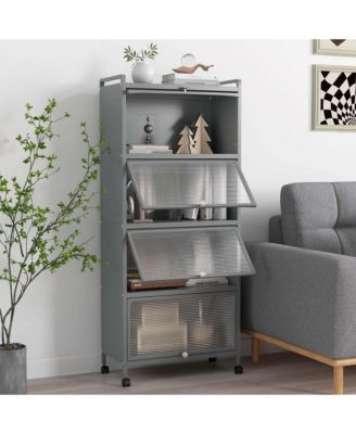 5-Tier Kitchen Baker's Rack Storage Cabinet Mobile Microwave Stand Flip-up Doors