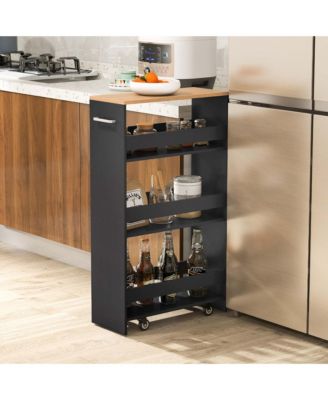 4-Tier Rolling Storage Cart 8" Slim Kitchen Cart on Wheels with Open Shelves