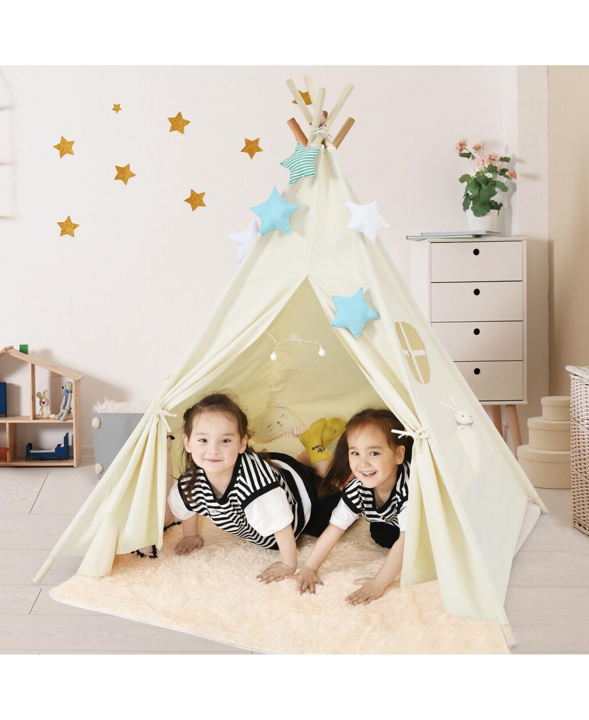 Skonyon Kids Teepee Play Tent with Wooden Poles & Window