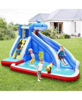 Inflatable Shark Bounce House with Water Slide and Climbing Wall without Blower
