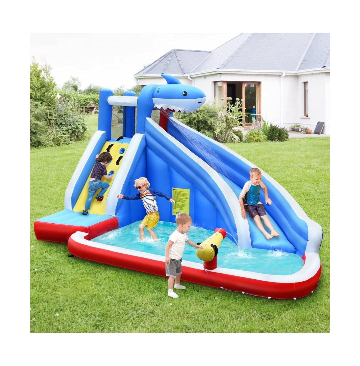 Детская игрушка SKONYON Shark Inflatable Bounce House with Water Slide & Climbing Wall, Ages 3-10, цвет: Синий — фото 2