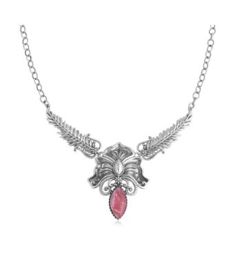 Sterling Silver Rhodochrosite Cactus Flower Marquise Feather Necklace, 20 Inches