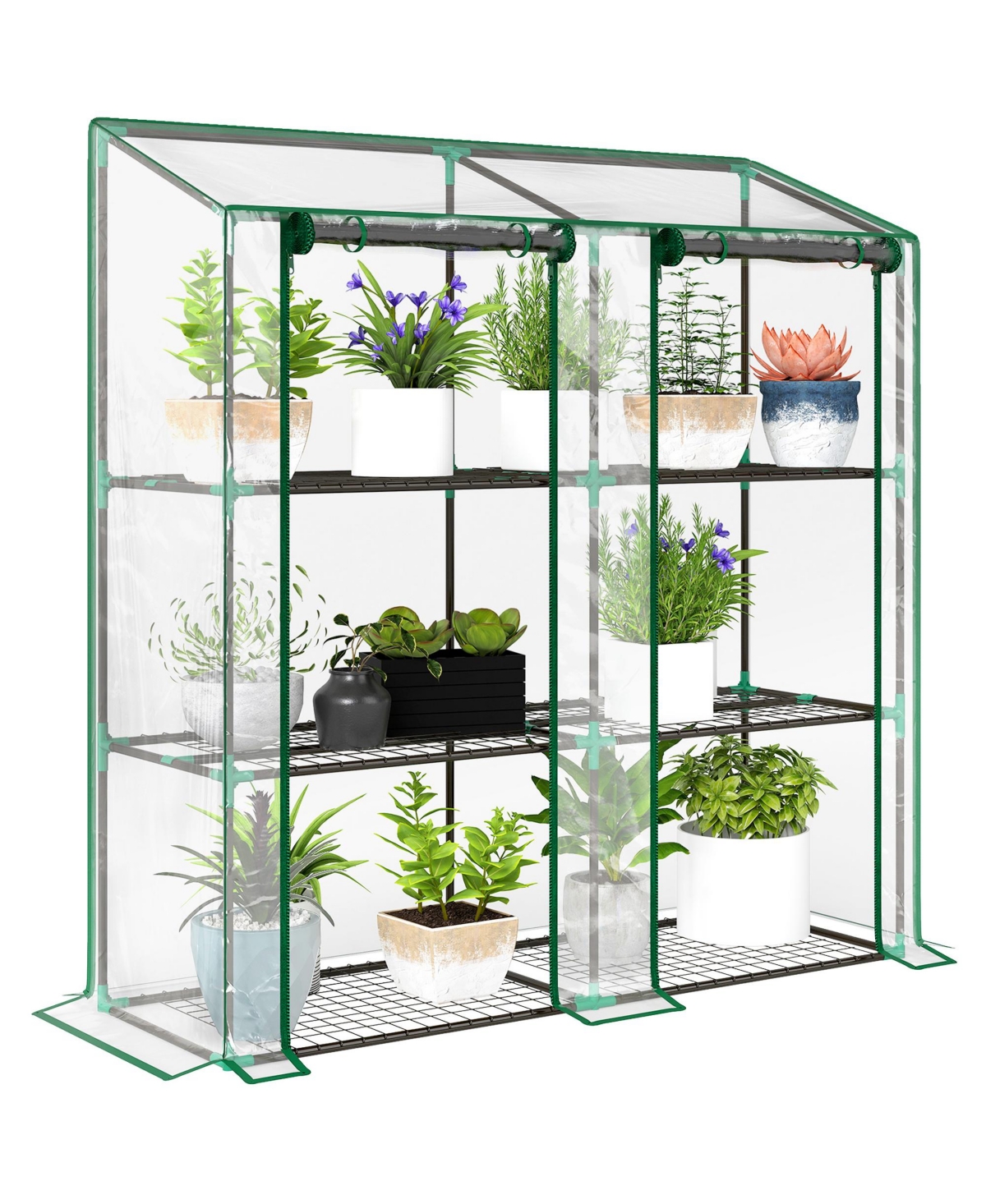 Outsunny Lean-to house with 3 Tier Shelves, Portable house,