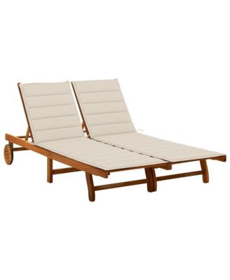 2-Person Patio with Cushions Solid Wood Acacia Sun Lounger