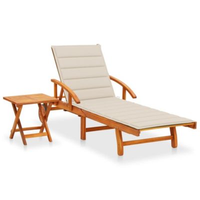   Table Beige Solid Acacia Wood Standard Foldable Sunlounger
