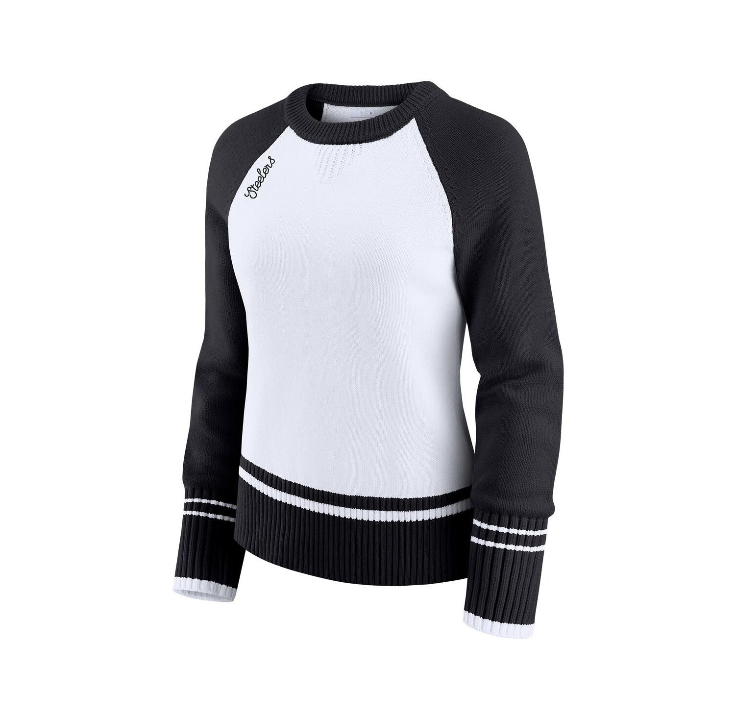 Women's White/Black Pittsburgh Steelers Color Block Raglan Sweater
