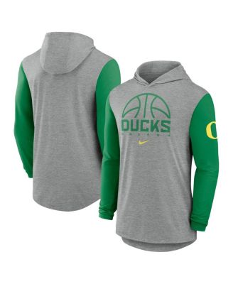 Men's Gray/Green Oregon Ducks Basketball Color-Block Tri-Blend Dri-FIT Long Sleeve Hoodie T-Shirt