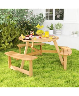Kids Wooden Picnic Table and Bench Set with Umbrella Hole