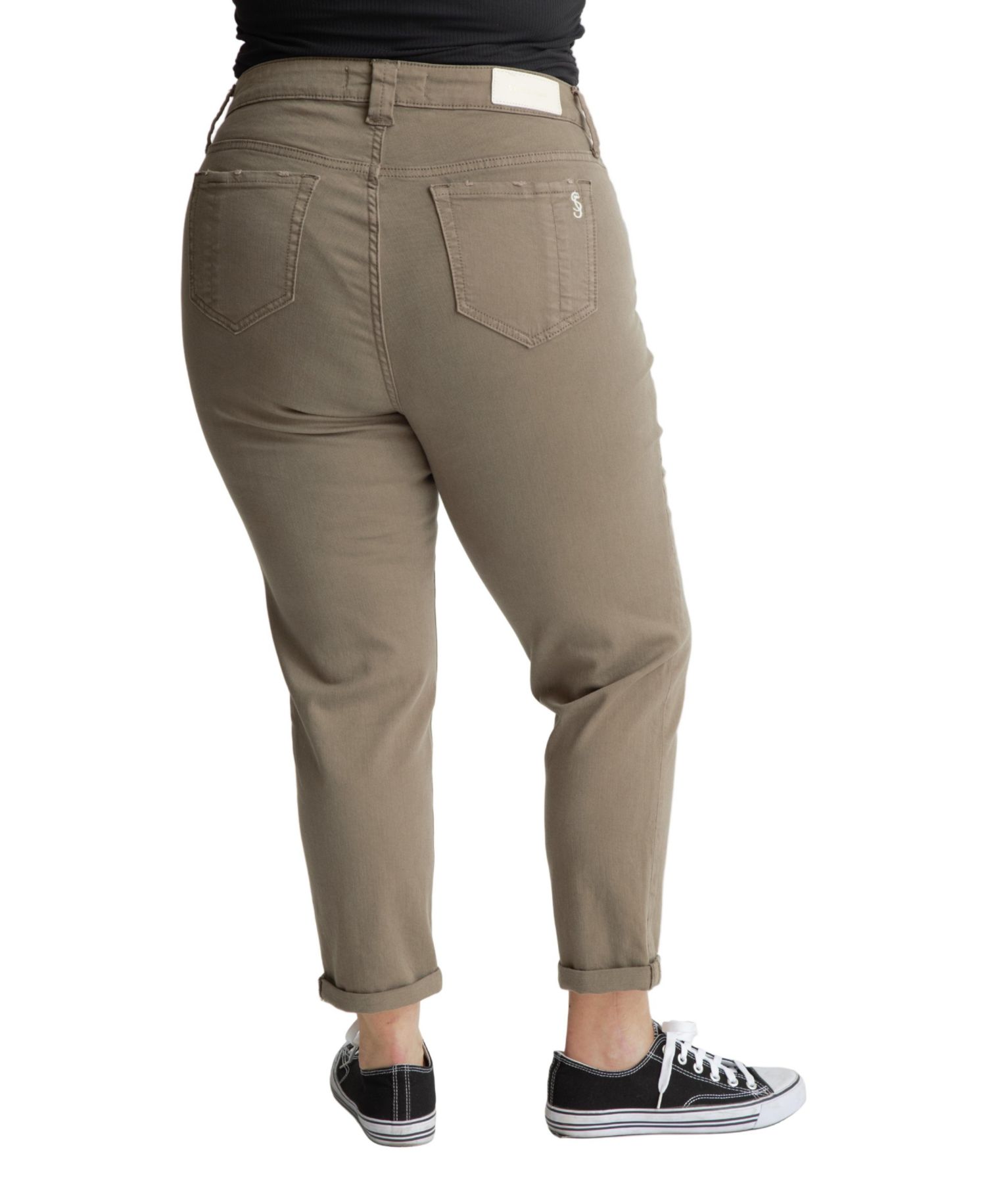 Women's Color High Rise Boyfriend Rolled Hem in 28" Inseam - Dark Olive